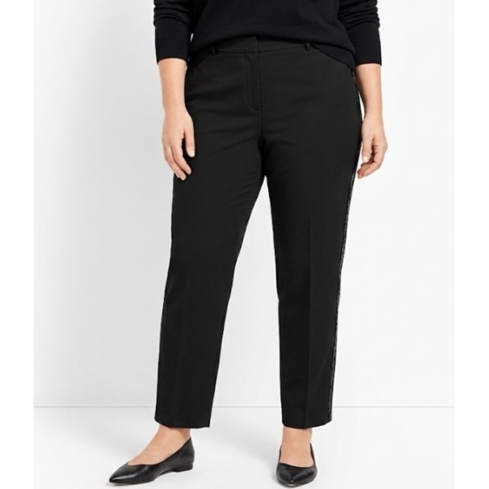 New Talbots Hampshire Ankle Pants size 24W Plus Black Sequin Stripe High Waist